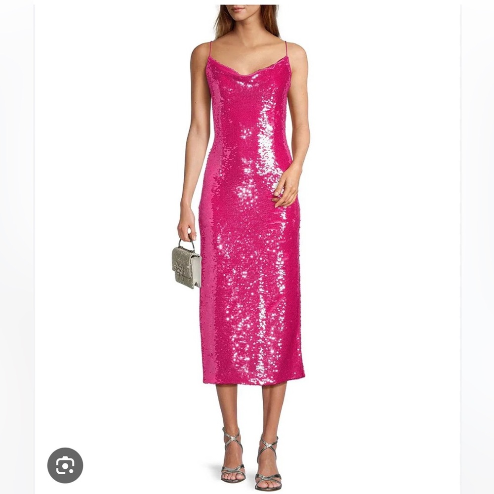 ANTONIO MELANI Pink Sequin Midi Dress
